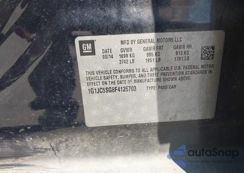 2015 Chevrolet Sonic Lt из США, поврежденный, VIN 1G1JC5SG8F4126703